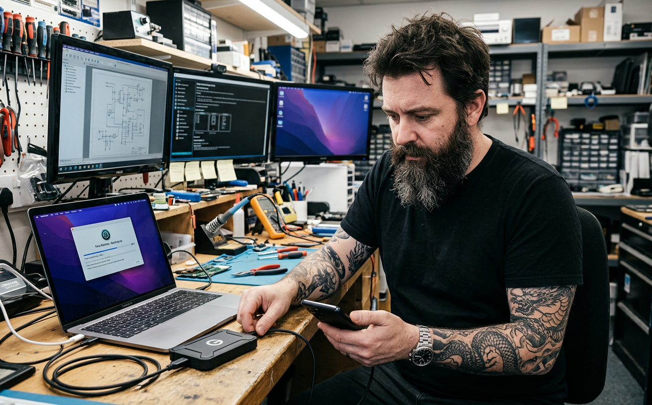 SUCU Techniker stellt ein Backup von einer externen SSD wieder her