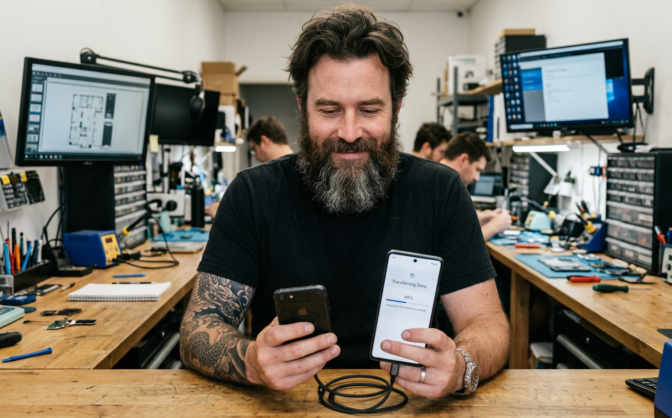 SUCU Techniker überträgt Daten vom alten auf ein neues Smartphone